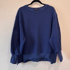 Automet Oversized Navy Blue Crewneck Casual Slit Long Sleeve Women’s Large